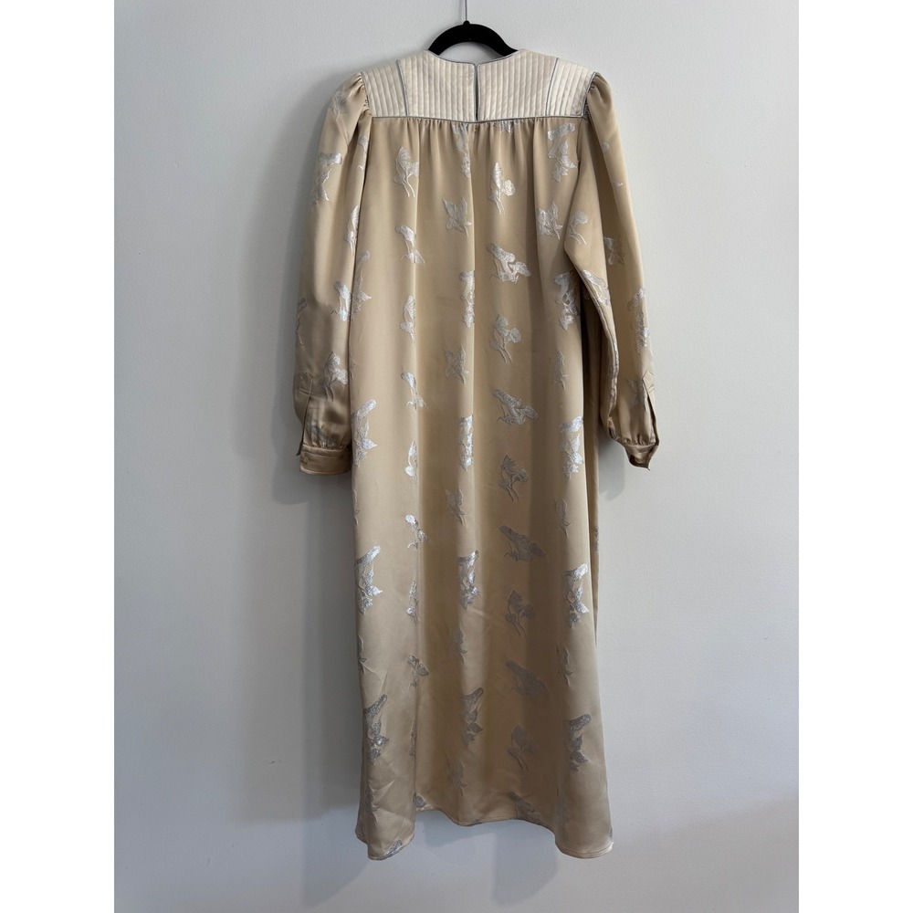 Tory Burch Mushroom Lurex Satin Gown Womens M Champagne Jacquard dress luxury - Picture 3 of 13